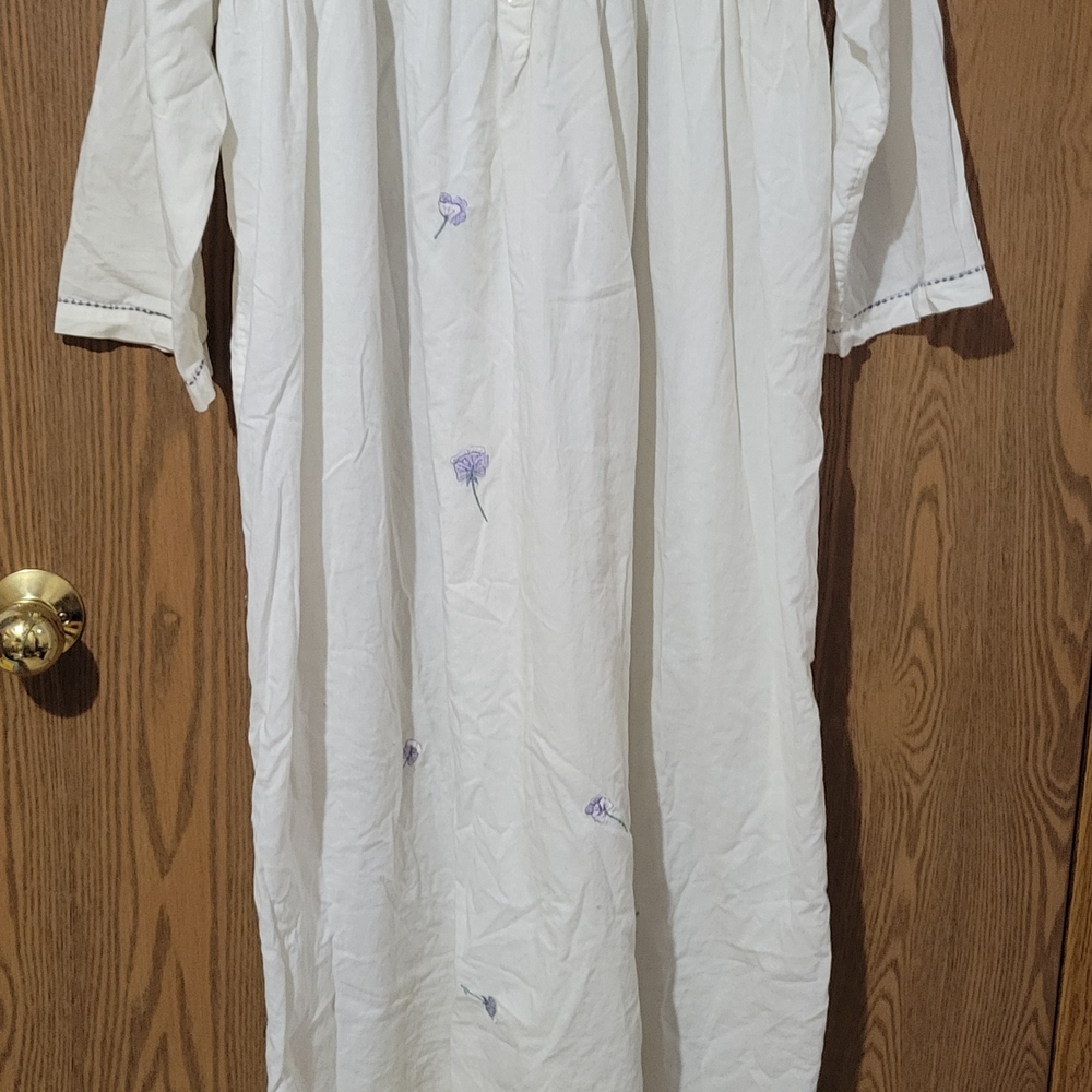 Vintage Cotton Nightgown with  Purple Embroidery
